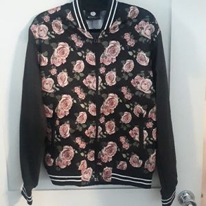 NWOT KSTATELY Color Block Rose Print Bomber Jacket
